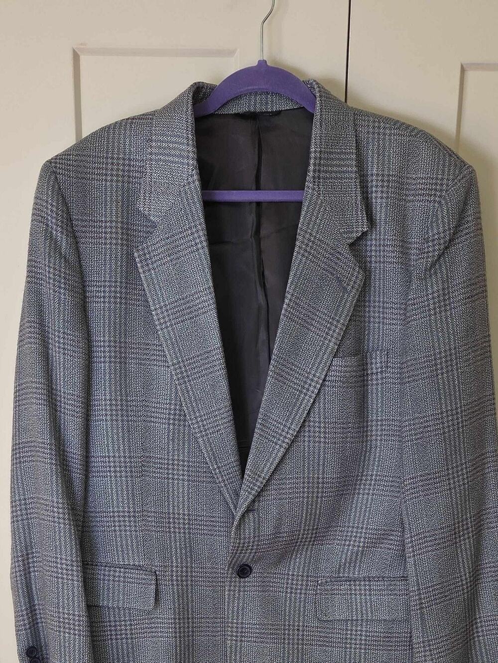Members Only Mens Plaid Blue Grey Silk Wool Blend Sport Coat Blazer Jacket 42R